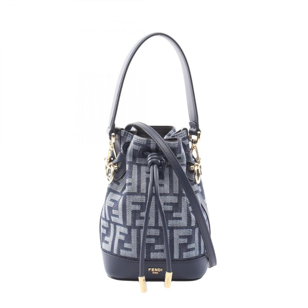 Fendi Montresor FF Jacquard Handbag Canvas Navy Blue